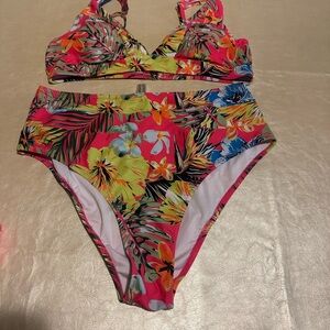 Pink and Yellow Floral Bikini Set